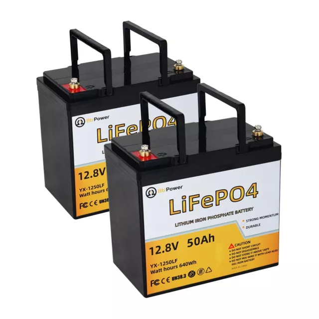 2 Pack Marine Lithium Battery Lifepo4 12v 50Ah Solar Batteries for Deep Cycle RV