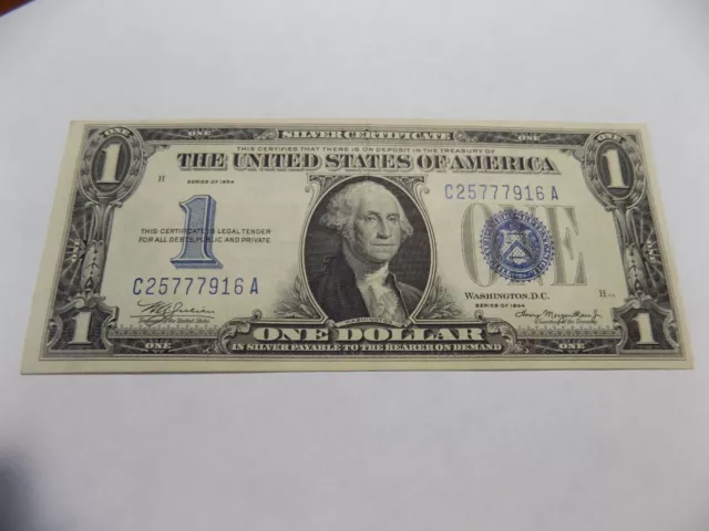 1934 $1 Silver Certificate - Blue Seal, Funny Back - Julian-Morgenthau - AU
