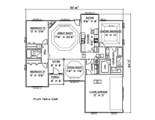 House Plans for 1765 Sq. Ft. 3 Bedroom House w/Garage