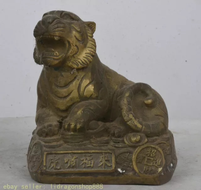 4 « vieux feng shui zodiac tigre bronze argent statue sculpture richesse animale