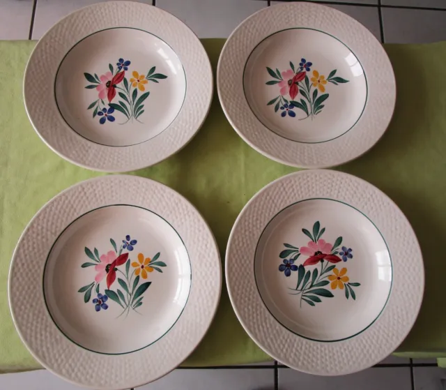 4 Assiettes anciennes creuses Digoin Sarreguemines, décor floral.