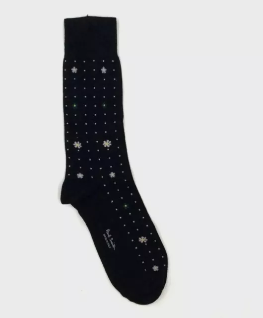 $30 Paul Smith Men's 1-Pair Black Knit Logo Cotton Dress Floral Sock One Size