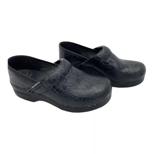 Dansko Professional Black Tooled Leather Clog 906020202 Women's Size 37 US 6.5-7