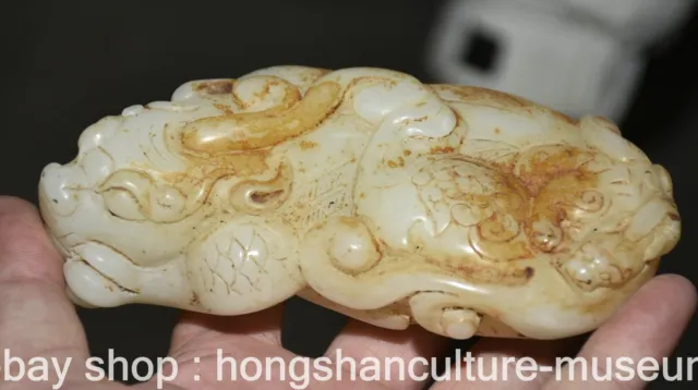 5.2" Old Chinese White Jade Carving Palace Feng Shui Pixiu Dragon Beast Statue
