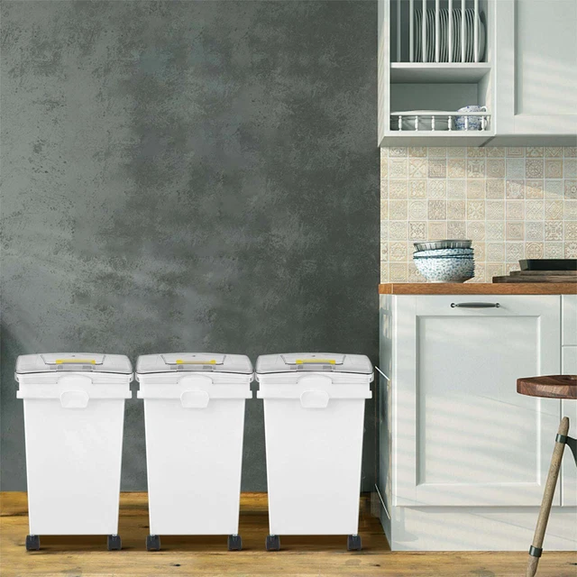 3 Pcs Dry Ingredient 6.6 Gallon Storage Bin Scoop Caster Commercial Restaurant