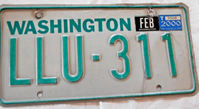 Washington State License Plate Expired 2000 # LLU-311 Embossed & Screeed.