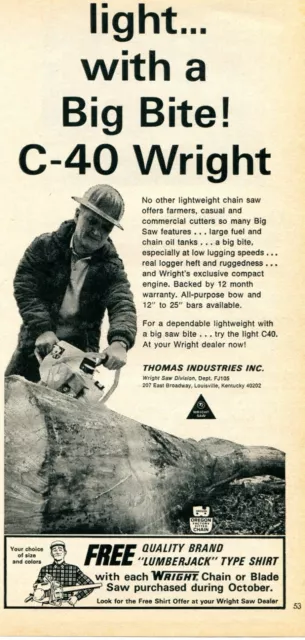 1965 small Print Ad of Thomas Industries Wright C-40 Chain Saw 1965 small Print Ad of Thomas Industries Wright C-40 Chain Saw