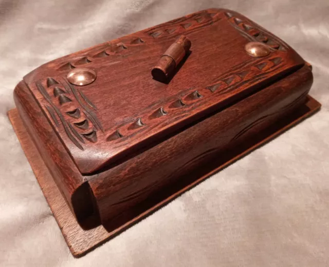 Vintage Art Deco Oak Wooden Box With Copper Detail