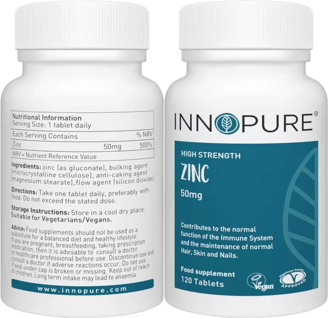 INNOPURE Zinc Tablets 50mg - One a Day (120 Tablets) High Strength Supplement, 2