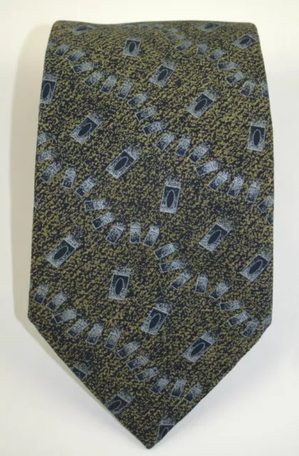 Brioni Men's Tie fine Patterned Silk Hand Sewn 62" long Dark Green White Navy 2