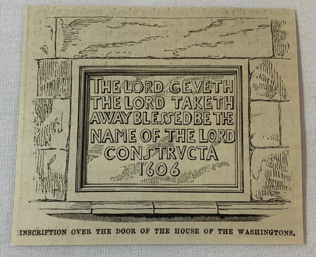 Piccolo 1880 Rivista Incisione ~ Iscrizione Su Porta Di George WASHINGTON'S