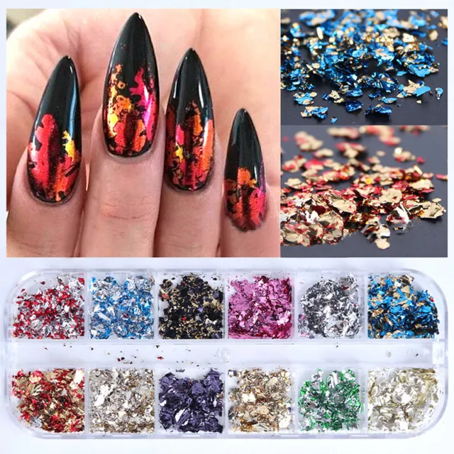 12 Grid Irregular Aluminum Foil Paper Nail Art Stickers Nail Decor Tools DIY