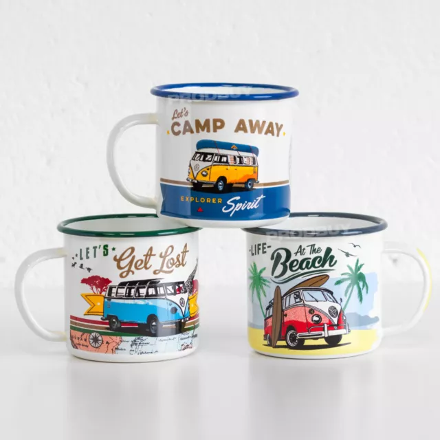 Single VW Camper Van Retro Enamel Camping Mug 360ml Tea Coffee Cup Accessories