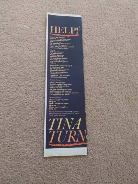 Tnewl54 Advert 11X2 Tina Turner : 'Help' Song Words