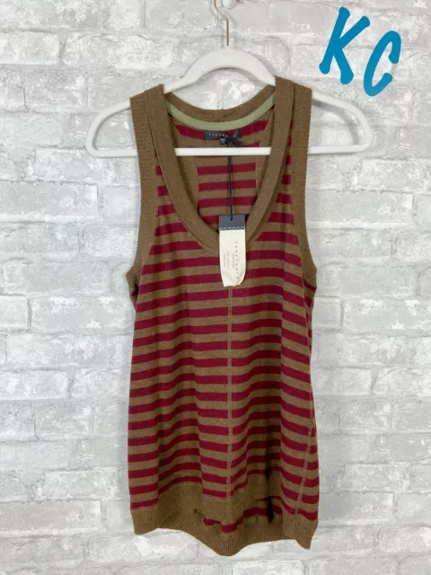 Brand New Nwt Sanctuary Knit Scoop Neck Sleeveless Tank Top Brown Burgundy Sz S