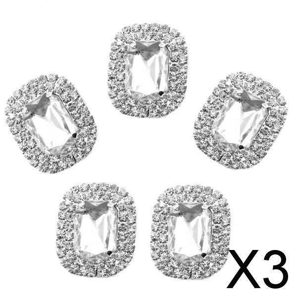 3 x 5 Stück klare Kristall-Strass-Oval-Knöpfe Flatback-Verschönerung DIY