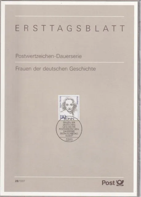 Ersttagsblatt ETB 28/1997 - "Frauen deutscher Geschichte Marlene Dietrich" -Bonn