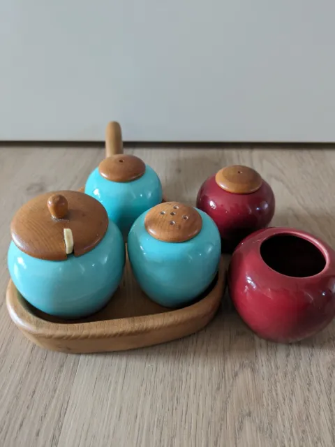 JIE Gantofta Keramik Gewürz-Set Holzgestell  Design Sweden Vintage