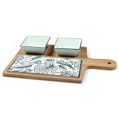 Vetrineinrete® Set aperitivo con tagliere in legno e ardesia bicchierini salsiera cucchiaini in ceramica X29 