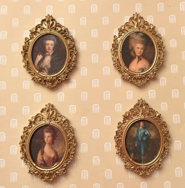 4x GAINSBOROUGH Miniature Dolls House Oil Painting Ornate Picture Frame SET A