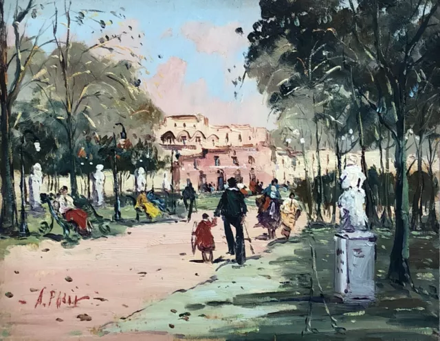 Quadro vintage -Villa Comunale- dipinto a olio su tavoletta