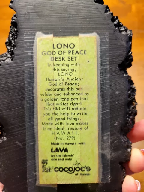 Vintage COCO JOES Made in Hawaii Lava Pen Holder LONO GOD Tiki Desk Office 3