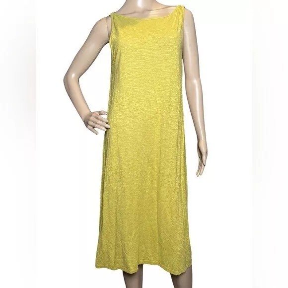 Eileen Fisher maxi tank dress women Medium Yellow Sleeveless Hemp Organic cotton