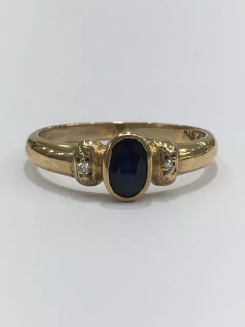 9ct 9k Yellow Gold Natural Blue Sapphire And Diamond Ladies Ring Size P. New