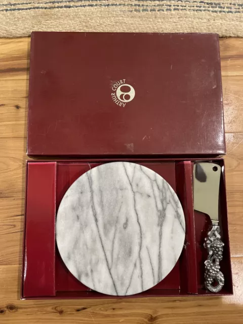 ARTHUR COURT Cheese Cracker Knife 2 Piece Set White Marble Grape Design New