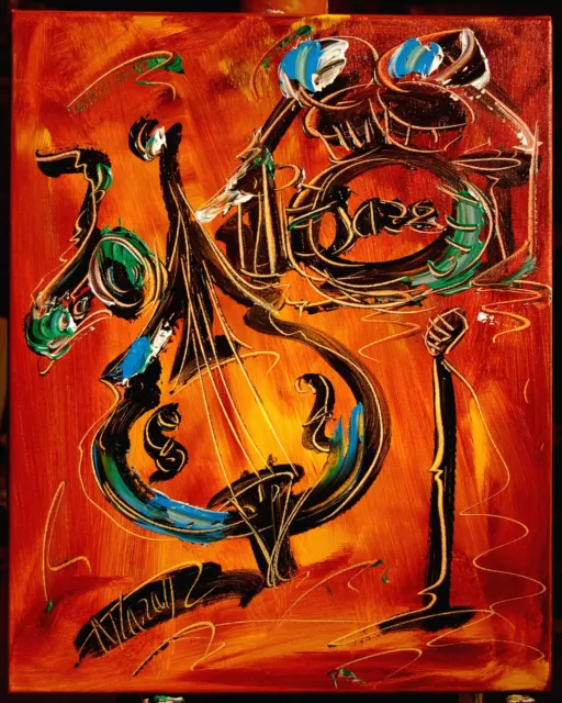 JAZZ DRUMS .Mark Kazav  Abstract Modern CANVAS Original Oil Painting  4EYTJ67.