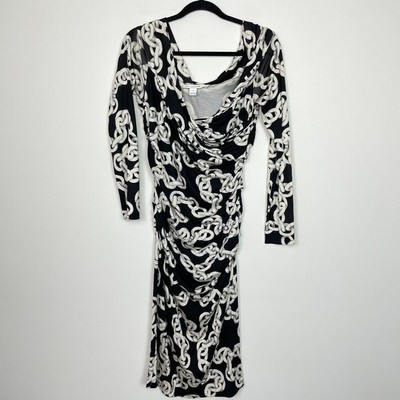 Diane Von Furstenberg Bentley Chain Link Silk Midi Dress Black/White 10