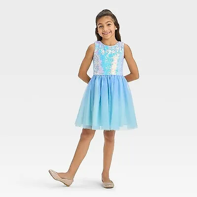 Girls' Sleeveless Tulle Sequin Dress - Cat & Jack Periwinkle Blue XL