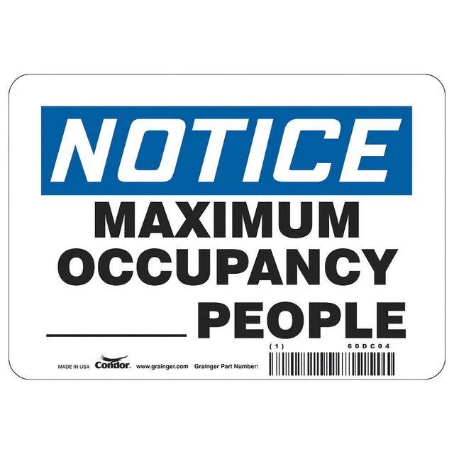 CONDOR ADN837A0710 Write-On Maximum Occupancy Sign,7"H,10"W