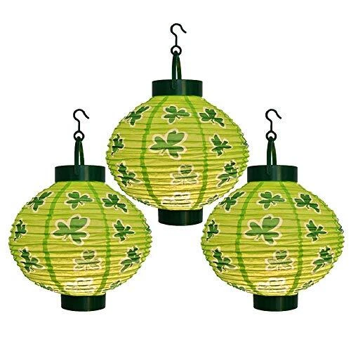 Light Up St. Patrick's Day Shamrock Paper LED Lanterns 4 Lanterns