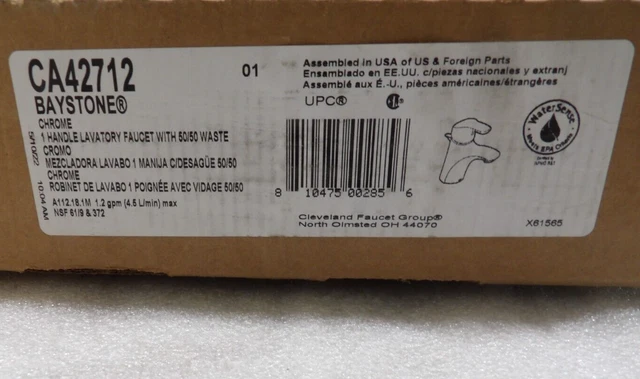 CFA Baystone CA42712  Single-Handle Bathroom Faucet with 50/50 waste Chrome READ