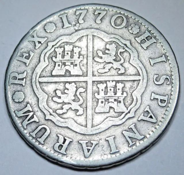 1770 Spanish Silver 2 Reales Genuine Antique Colonial Cross 1700's Pirate Coin