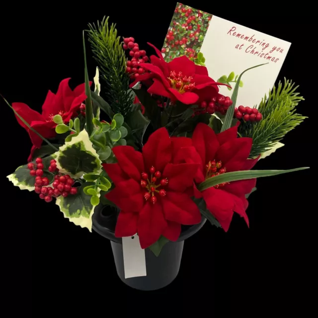 Quality Artificial Christmas  Arrangement Grave vase / Memorial / Crem Pot Red