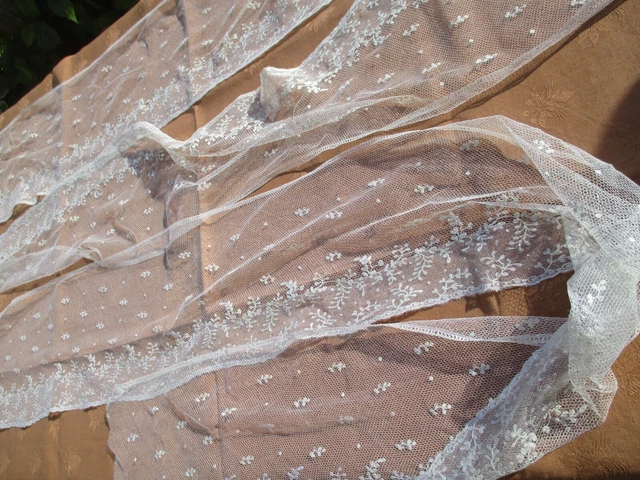 Dentelle Ancienne Française En Coton – Entre-deux Blanc, Filet, 2,15 M