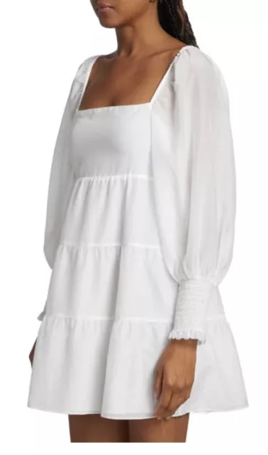 Alice + Olivia Rowen Tiered Tie-Back Cotton Silk Minidress sz Medium Off White