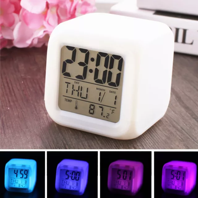 Kids Wake Up 7 Color Changing Alarm Clock Digital Display LED Night Light Gift