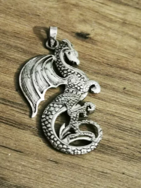 Solid 925 Sterling Silver Dragon Pendant 15 Grams Gothic