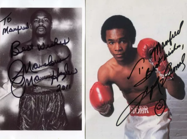 BOXER Marvelous Marvin Hagler (+) WORLD CHAMPION & Sugar Ray Leonard autographs,