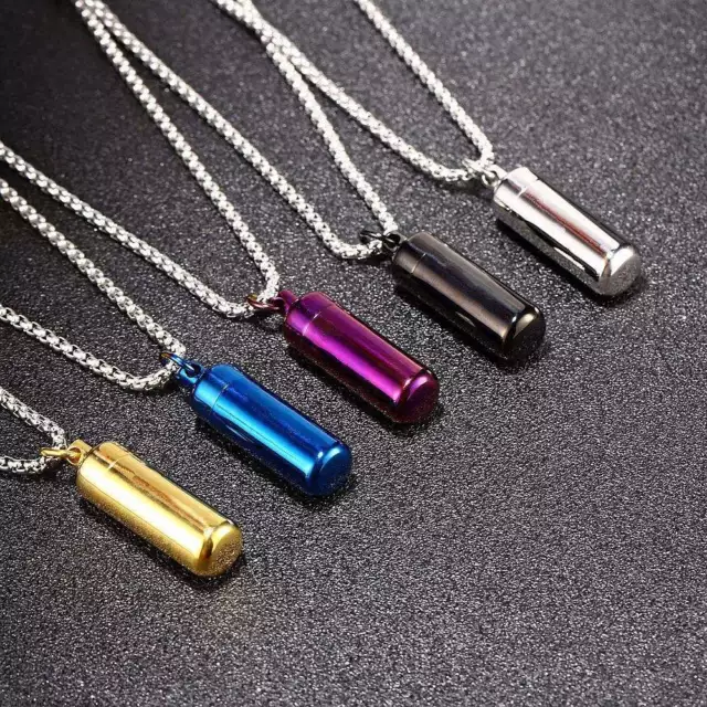Mens Urn Cremation Ashes Keepsake Silver Pendant Necklace Memorial Jewellery