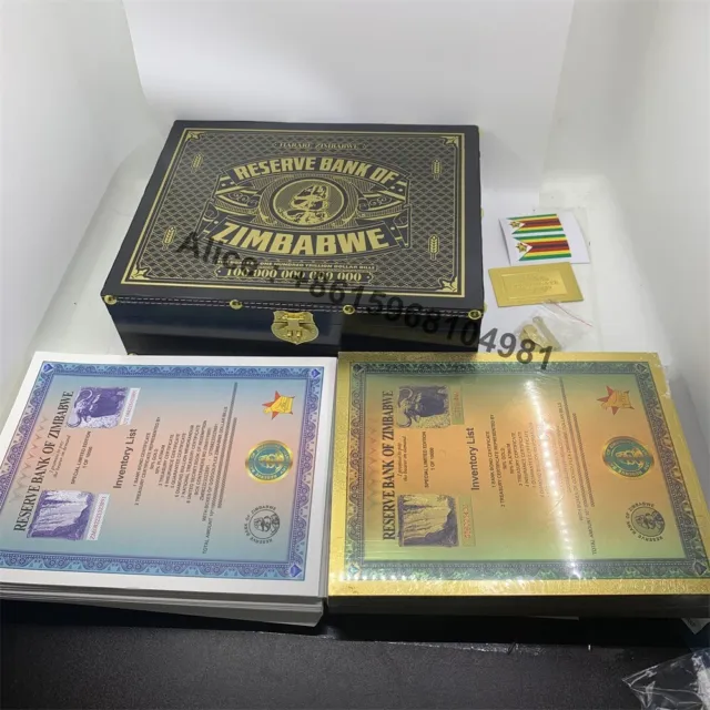 100pc+100 pc Zimbabwe Googolplex Containers Gold banknote Paper scroll In box