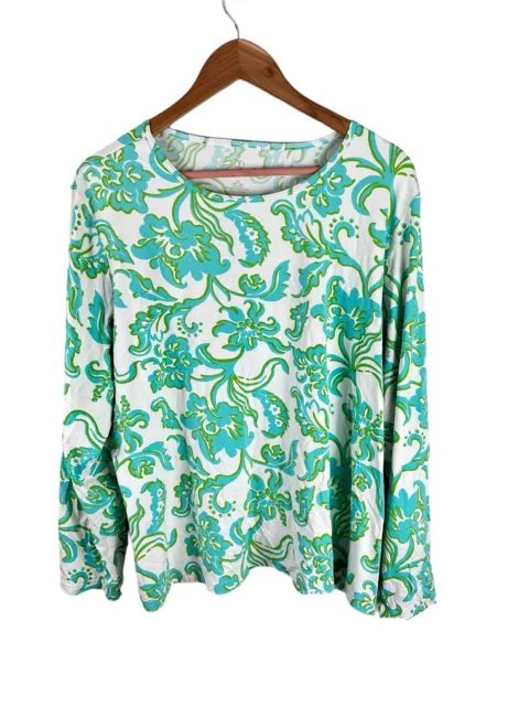 Land's End Long Sleeve Rash Guard Swimwear Top White Floral size 2x 20-22 XXL