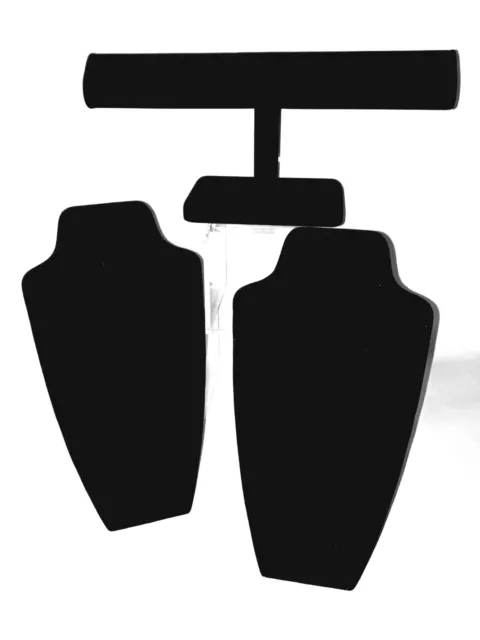 Set of 3 Necklace & Bracelet Jewelry Displays in Black Velvet New in Wrapping