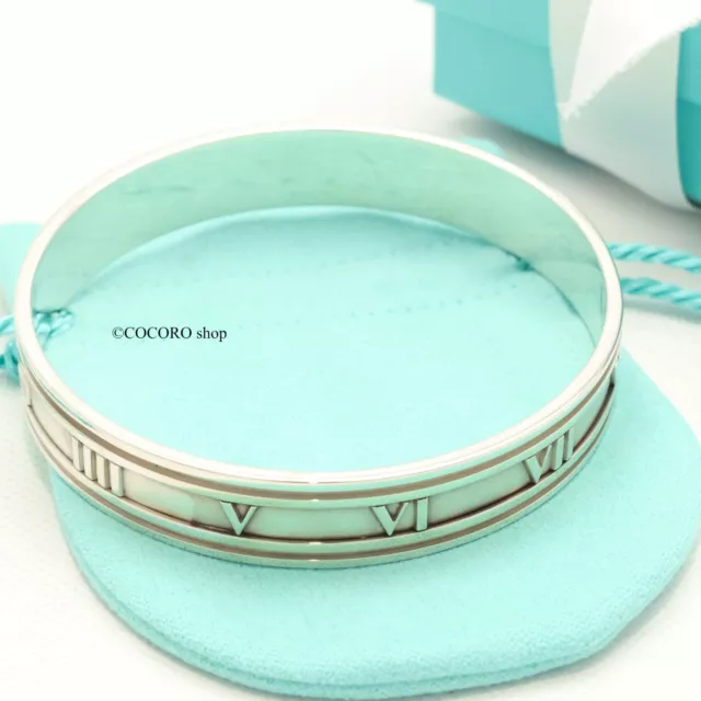 Tiffany & Co. Atlas Roman Numeral Wide Bangle Bracelet 8" Silver 925 w/Pouch 2