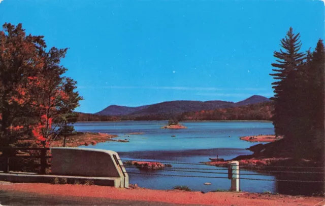 View of Indian Lake from Lewey Lake Bridge Speculator  NY Adirondacks Vintage PC