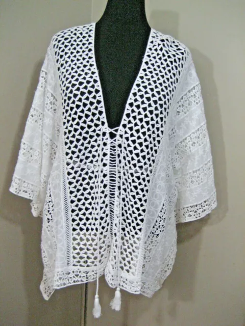 NWT! MIND SET XCVI White Crochet Lace Up Cover Up Top Sz 1 1X