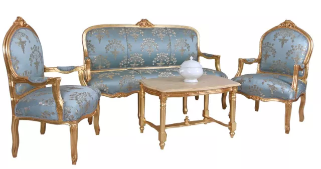 Sitzgarnitur Barock Sitzgruppe Gold Blau Salon Stilmöbel Sitzmöbel Barock Sofa